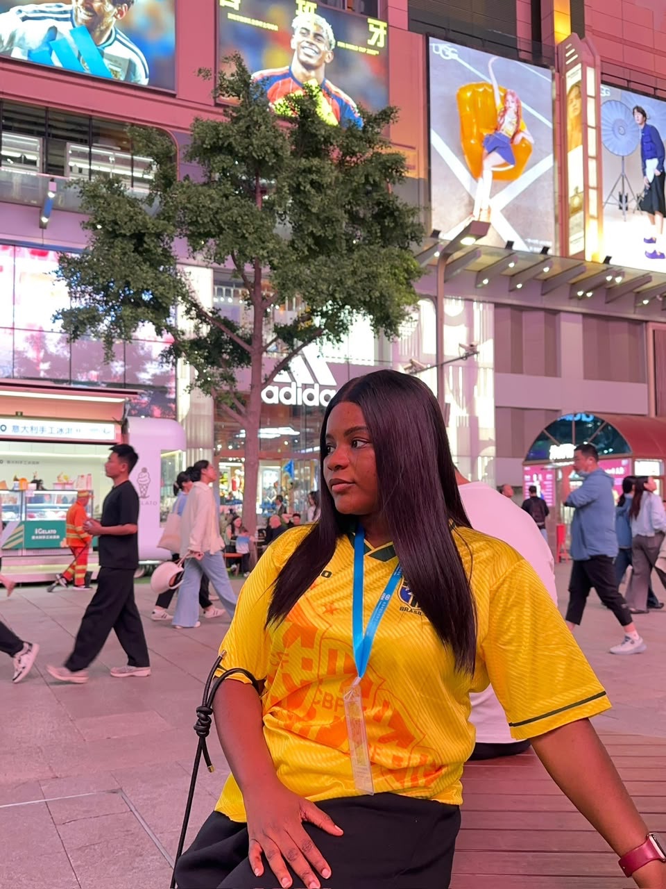Customer in a Brazil jersey
